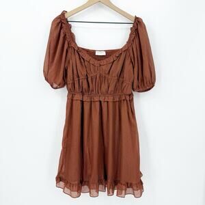 By The River Mini Dress L Womens Polka Dot Ruffle Hem Cottagecore Romantic Boho